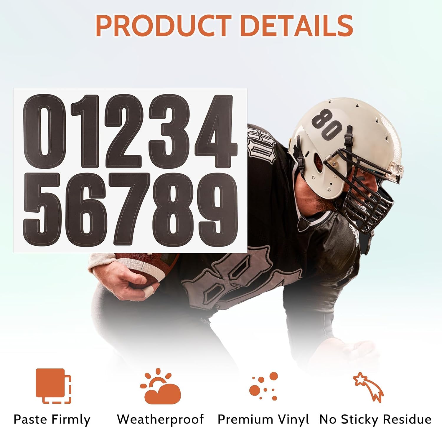 Abeillo10 Sheets/100 PCS Helmet Number Stickers 1.5 Inch, Football Helmet Number Stickers 0-9 Vinyl Number Decals, Adhesive Waterproof Number Stickers for Football Baseball Hockey Lacrosse (Black)