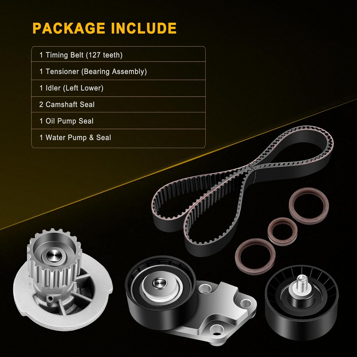 ASAPE Timing Belt Kit & Water Pump Compatible for TBK335 2004-2008 for Chevrolet Aveo 1.6L 2007-2008 for Chevrolet Aveo5 1.6L Premium Timing Belt Component Kit 16V VIN 6 DOHC E-TEC I