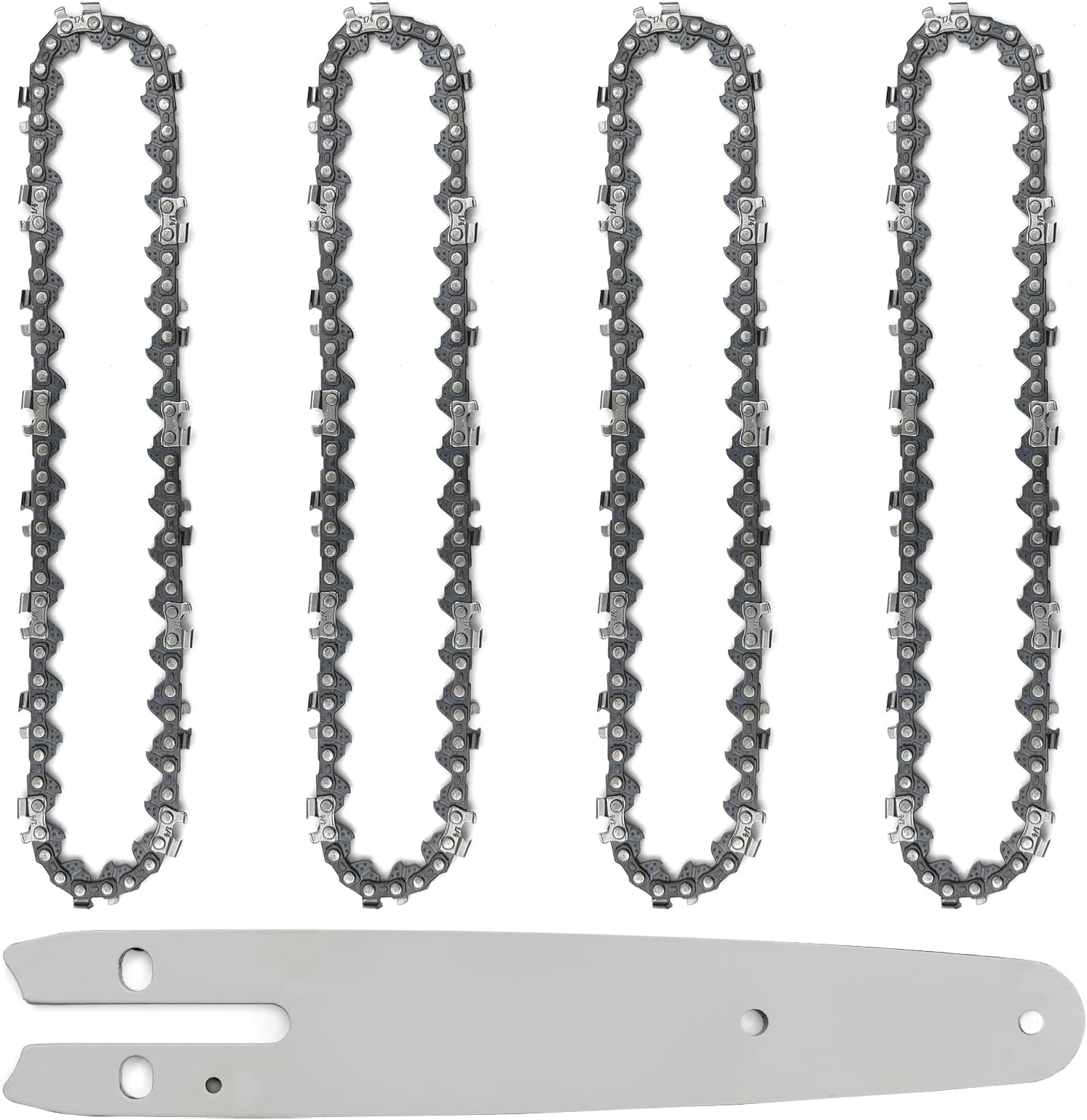 6 Inch Chainsaw Chain and Guide Bar, Replacement Chain Saw Bar and Chains for 6 inch Mini Cordless Electric Portable Handheld Chainsaw for Wood Cutting (4 Chains + 1 Bar)