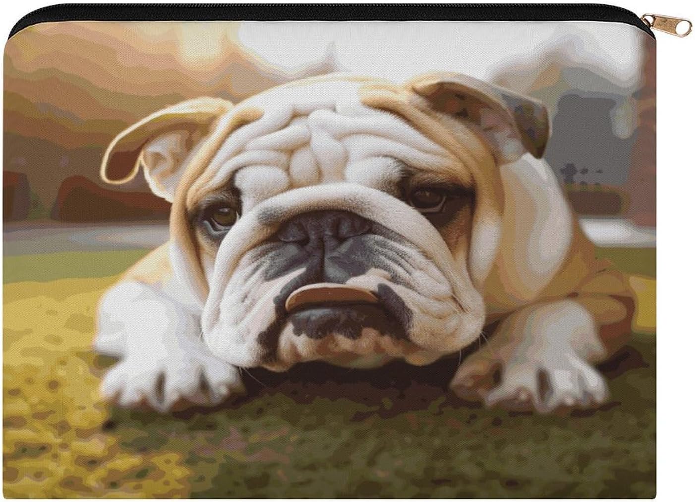 Cute Bulldog Puppy Makeup Bag Fashion Large Capacity Cosmetic Bag Luxury Polyester Travel Toiletry Bags Cute Zipper Pouch Aesthetic Accessories Storage Bags for Women & Gifts