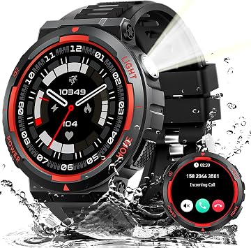 Military Smart Watches for Men Answer/Make Calls with LED Flashlight 3ATM Waterproof Smartwatch with 100+ Sports Modes 1.53" Fitness Tracker with Heart Rate Monitor for iPhone Android