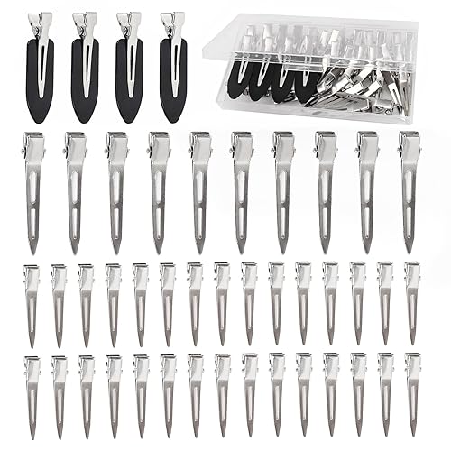 Pinzas de pelo de metal plateado para mujer, diseño de pico de pato pequeño, 44 pinzas largas de rodillo de cocodrilo, salón, lazos para bricolaje,