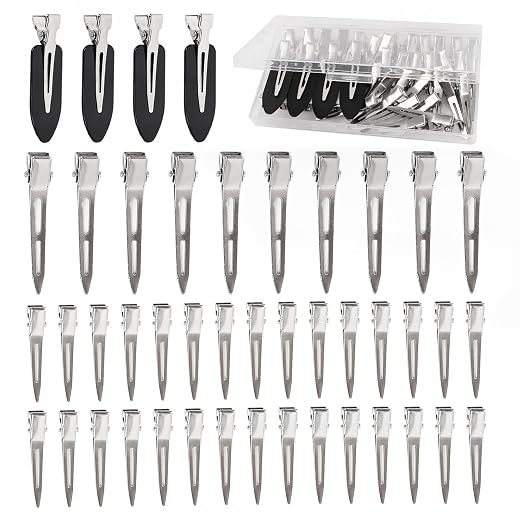 Hair Clips for Women Styling, 44Pcs Metal Duck Billed Pin Curl Clips, Hair Pins, Salon, Makeup, Hair Dyeing, Silver & Black