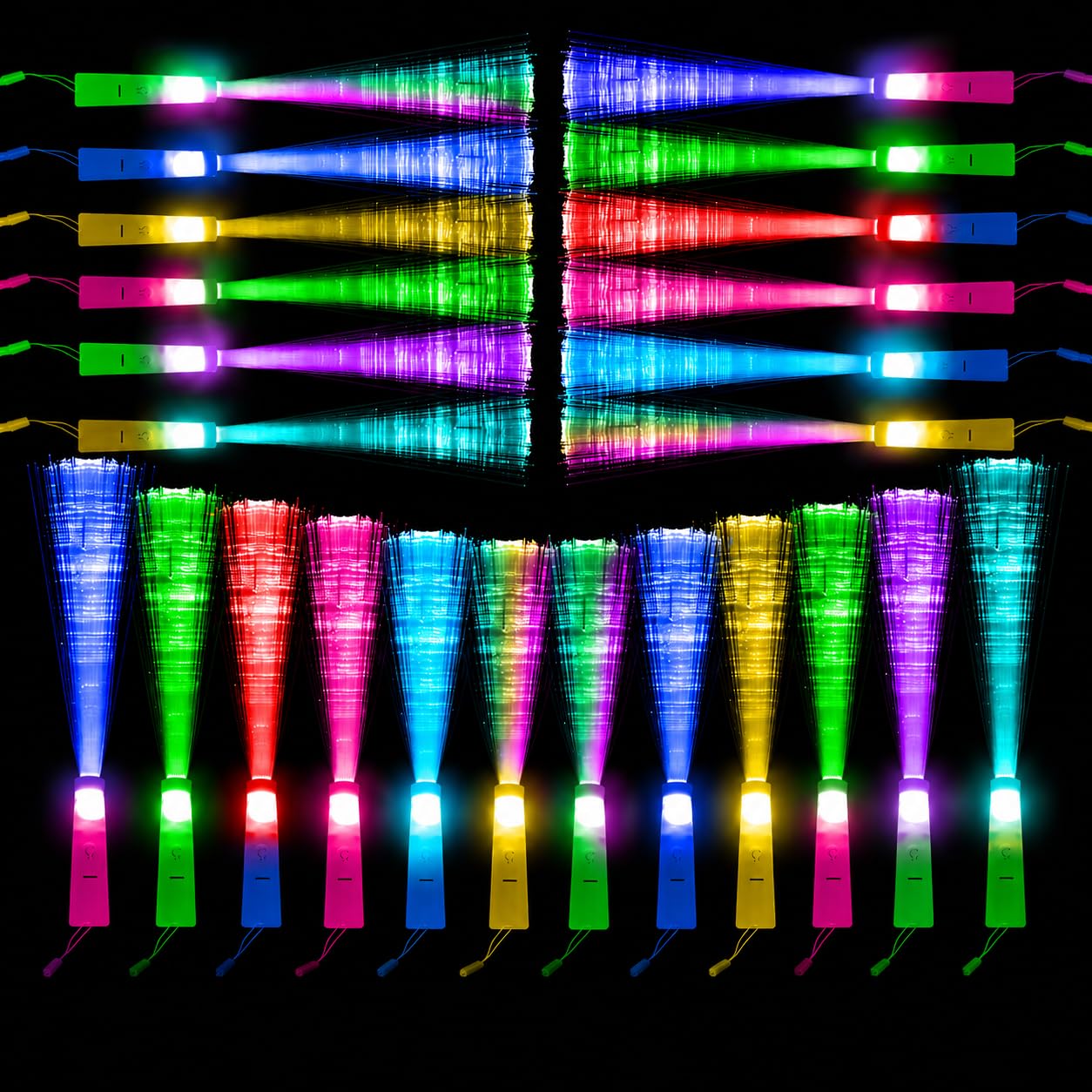 Cpeelsdo 24 Pack LED Fibre Optic Wands, Light Up Glow Wands for Kids, Party Favour Toys for Weddings, Birthdays, Camping, Halloween, Festivals & Party Decorations
