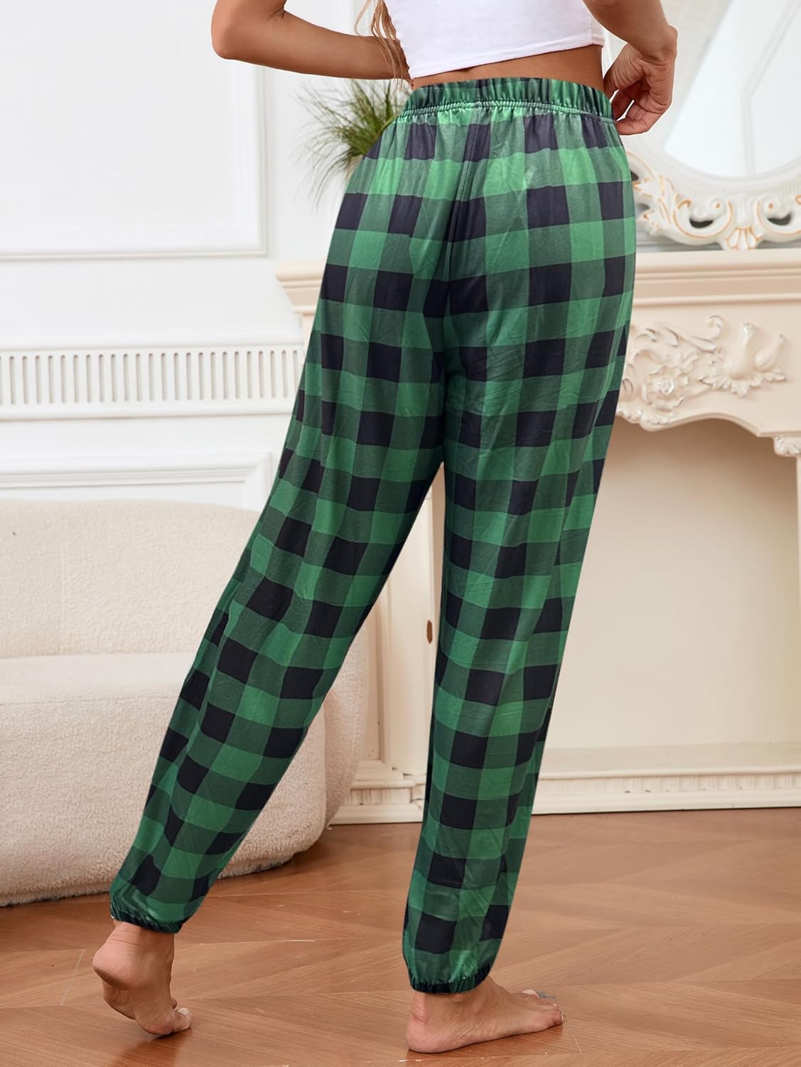 iChunhua Women's Comfy Casual Pajama Pants Pj Bottom with Pockets Stretch Plaid Sleepwear - Image 5