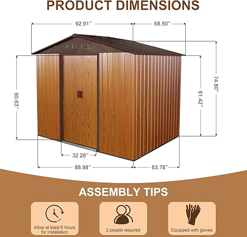 Miniatura 9 de Cobertizo de almacenamiento de metal para exteriores, de 7.74 x 5.71 pies, cobertizo de herramientas de acero con puerta corredera y marco de suelo,