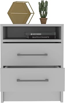 FM FURNITURE Philadelphia Nightstand with 2 Drawers and Open Shelf, White