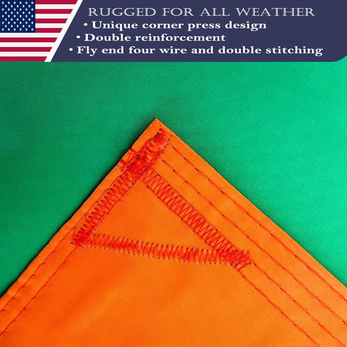 Double Sided Ireland Flag 4x6 Made in USA Outdoor Heavy Duty 3 Ply Polyester Irish Flag with White Starting Tape and 2 Brass Grommets - Image 4