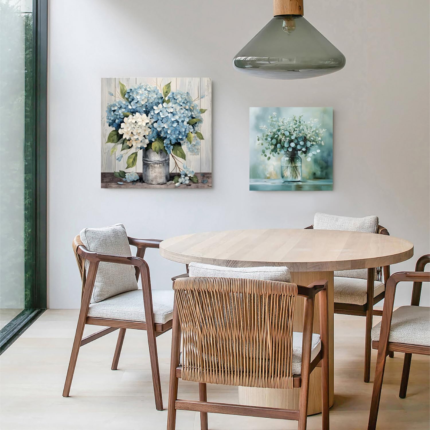 IAFWZX Framed Eucalyptus Flower Glass Vase Wall Art, Modern Eucalyptus in Glass Wall Decor, Sage Green Botanical Canvas Painting, Mint Green Floral Poster Print for Bathroom Living Room 20"x20"