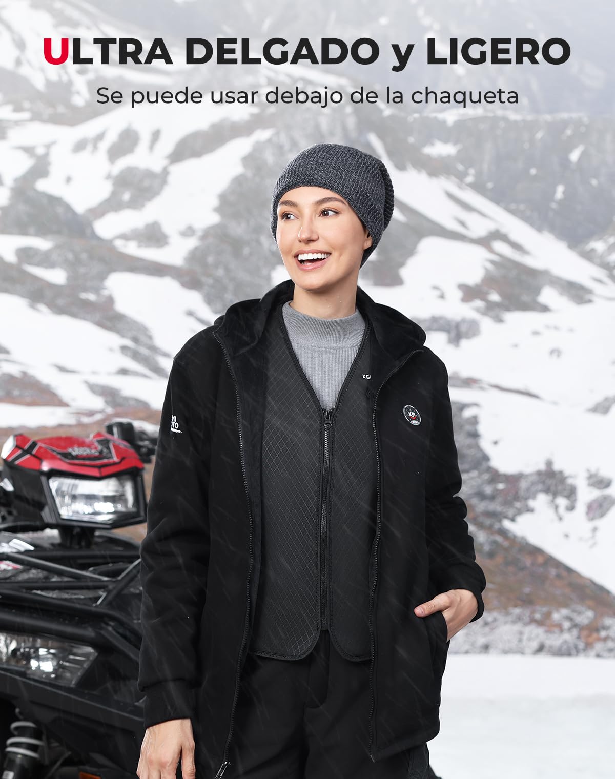 KEMIMOTO Chaleco Calefactable Mujer, Chaleco Térmico Corte Elegante y Ajustado con 8 Zonas de Calentamiento, Chaleco Cálido para Campar, Esquí, Pesca, Actividades al Aire Libre (No incluye Batería)