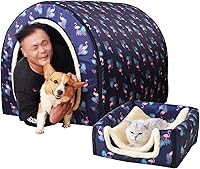 Vista 35 de Cama para Perros, 2 Maneras de Usar, Casa para Mascotas de Interior con Alfombrilla Esponjosa, Funda Extraíble y Lavable, Casa a Prueba