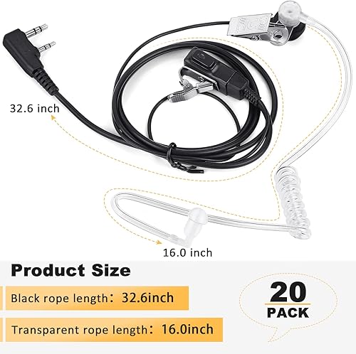 Miniatura 2 de Weewooday Paquete de 20 auriculares Walkie Talkies con micrófono de radio de 2 pines, auriculares de tubo acústico compatibles con Baofeng UV-5R