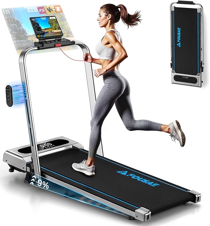Tapis de Course, FOUSAE Tapis de Marche Pliable avec 12 Programmes HIIT Prédéfinis, Inclinable 9%, 12 KM/H, Moteur Silencieux 2,75 CV, APP & Télécommande, Charge Max 158kg pour Maison & Bureau