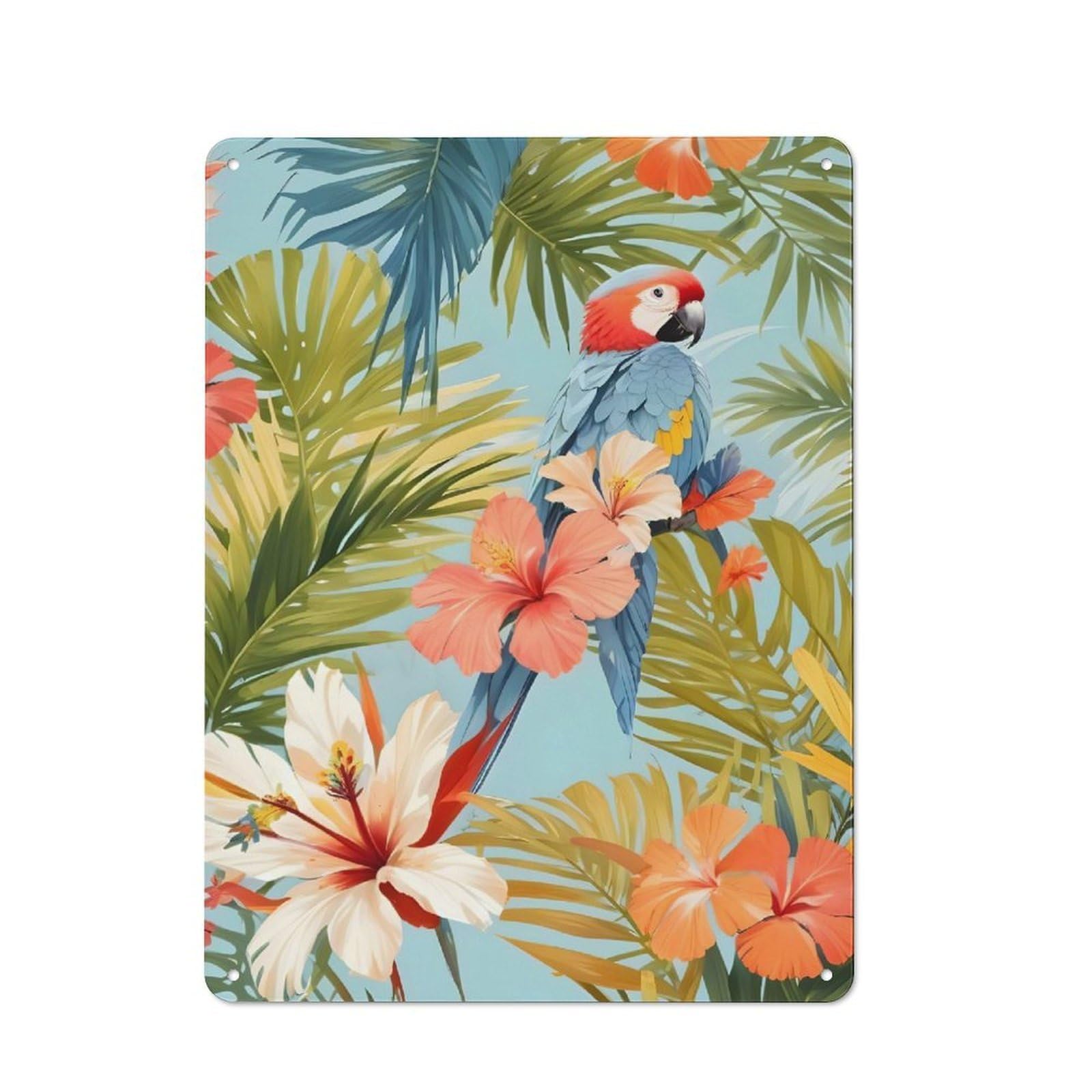 Junmoney Macaw Tropical Solitude Tin Wall Plaque 40X30cm With For Garage Or Workshop, For An Autumn Wall Display In Garage And Workshop