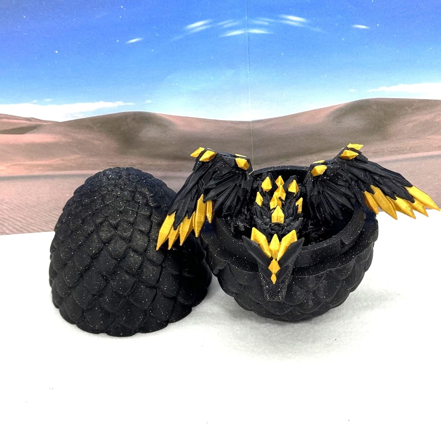 Crystal Winged Dragon with Dragon Egg, 2 PCS 3D Printed Articulated Dragon with Wings, Black Crystal Winged Dragon, Fidget ADHD Autism Toy CW004-CW005