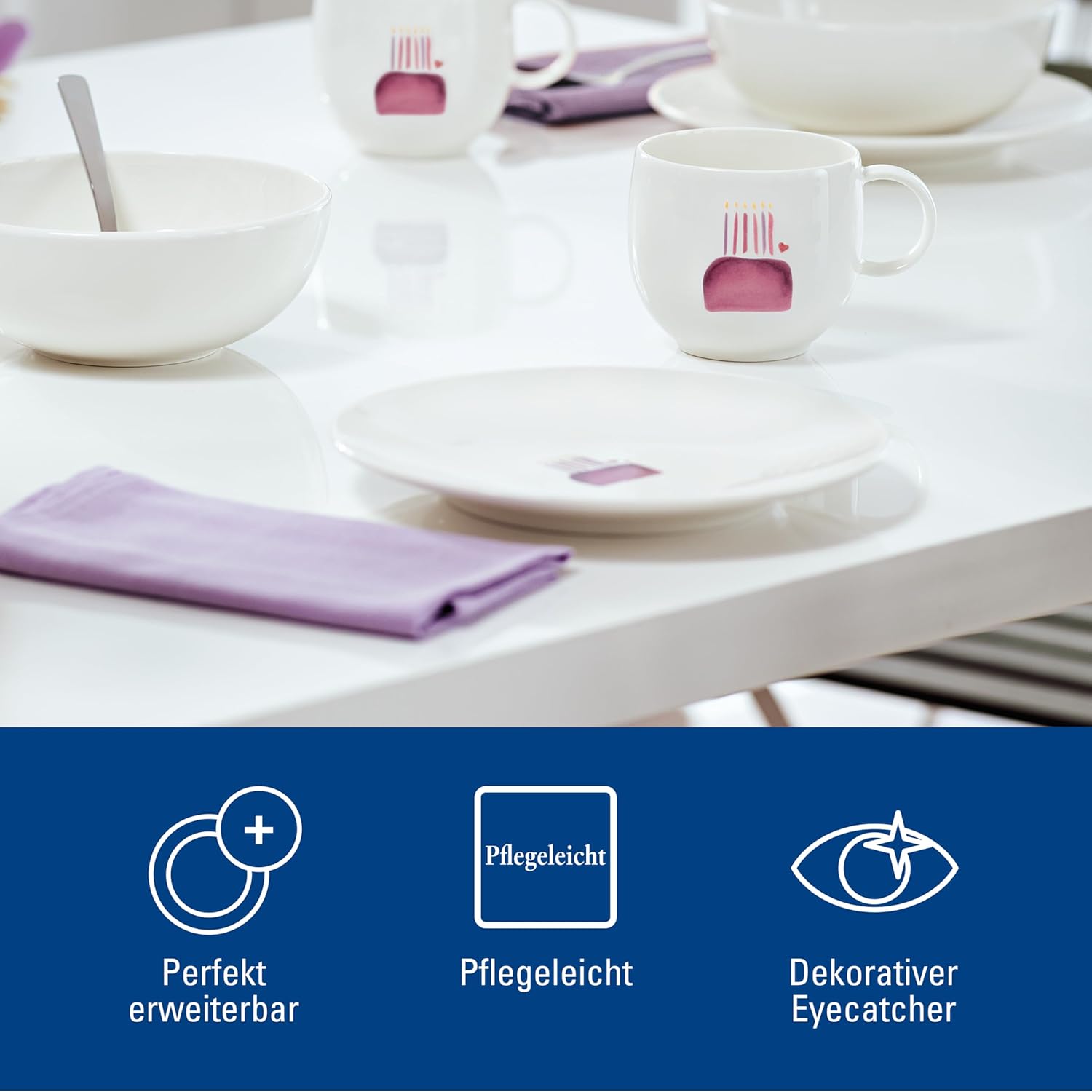 Villeroy & Boch – with Love Breakfast Plate Happy Birthday 21 x 21 x 2.5 cm, Premium Porcelain, Gift, Small Plate, Cake Plate, Salad Plate, Dessert Plate, Dishwasher- and Microwave-Safe