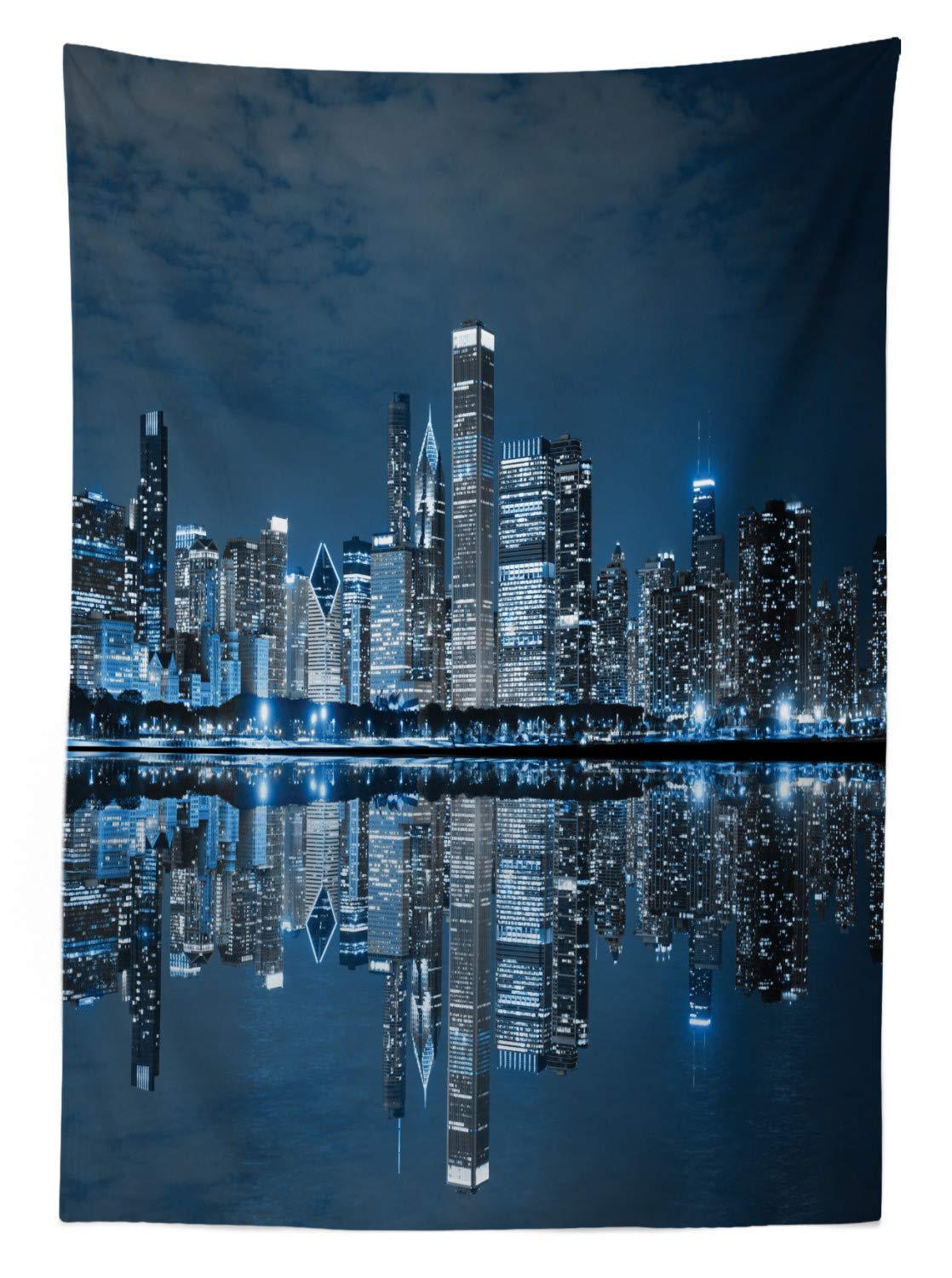 ABAKUHAUS Paesaggio Tovaglia, New York City Skyline, Rettangolare per Sala da Pranzo e Cucina, 140 cm x 170 cm, Pale Blue Arancio