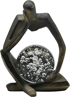Lukitas Resin Thinker Statue - Holding Crystal Ball Sculpture, Modern Abstract Collectible Figurine for Home Office Bookshelf Decor, Bronze 7.5''