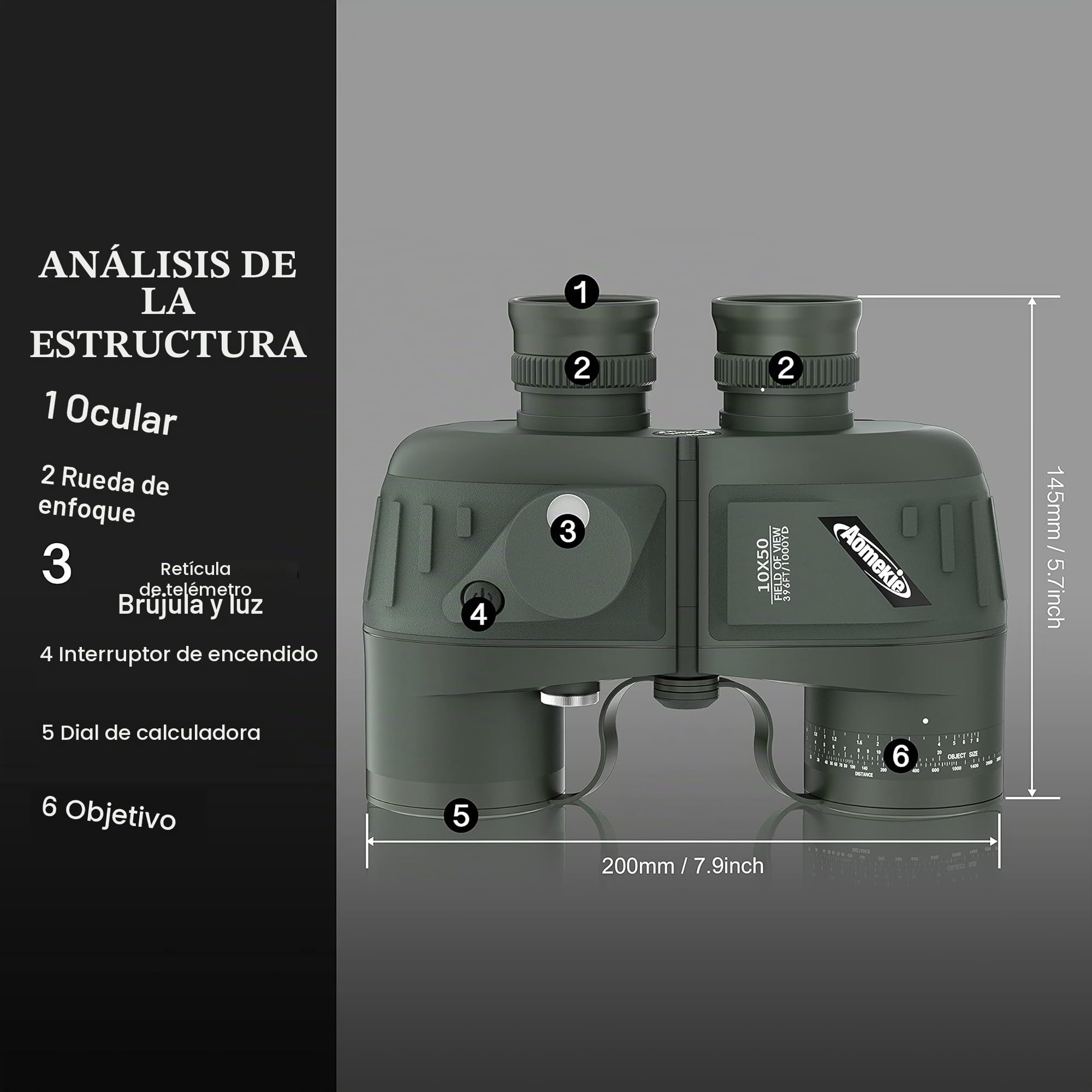 Aomekie Prismáticos Marinos 10X50 BAK4 Prismáticos Militares de Navegación de Uso Militar para Navegación Canotaje Pesca Deportes Acuáticos