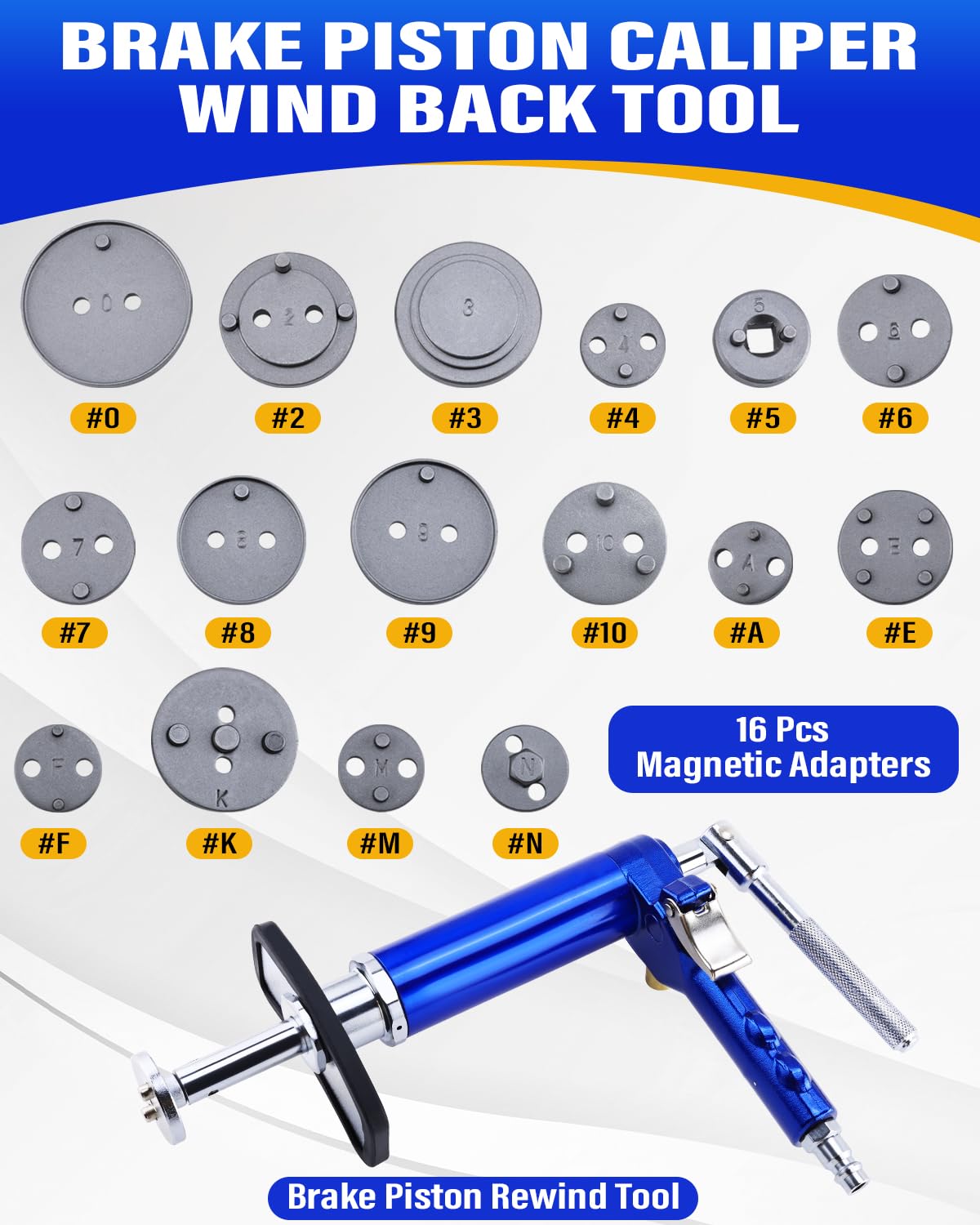 BOOMSTART 17-TLG. Pneumatischer Bremskolbenrücksteller Satz - Universal Druckluft Bremskolben Rücksteller Werkzeug für L/R Drehrichtung mit 16 Adaptern - für PKW Bremswartung