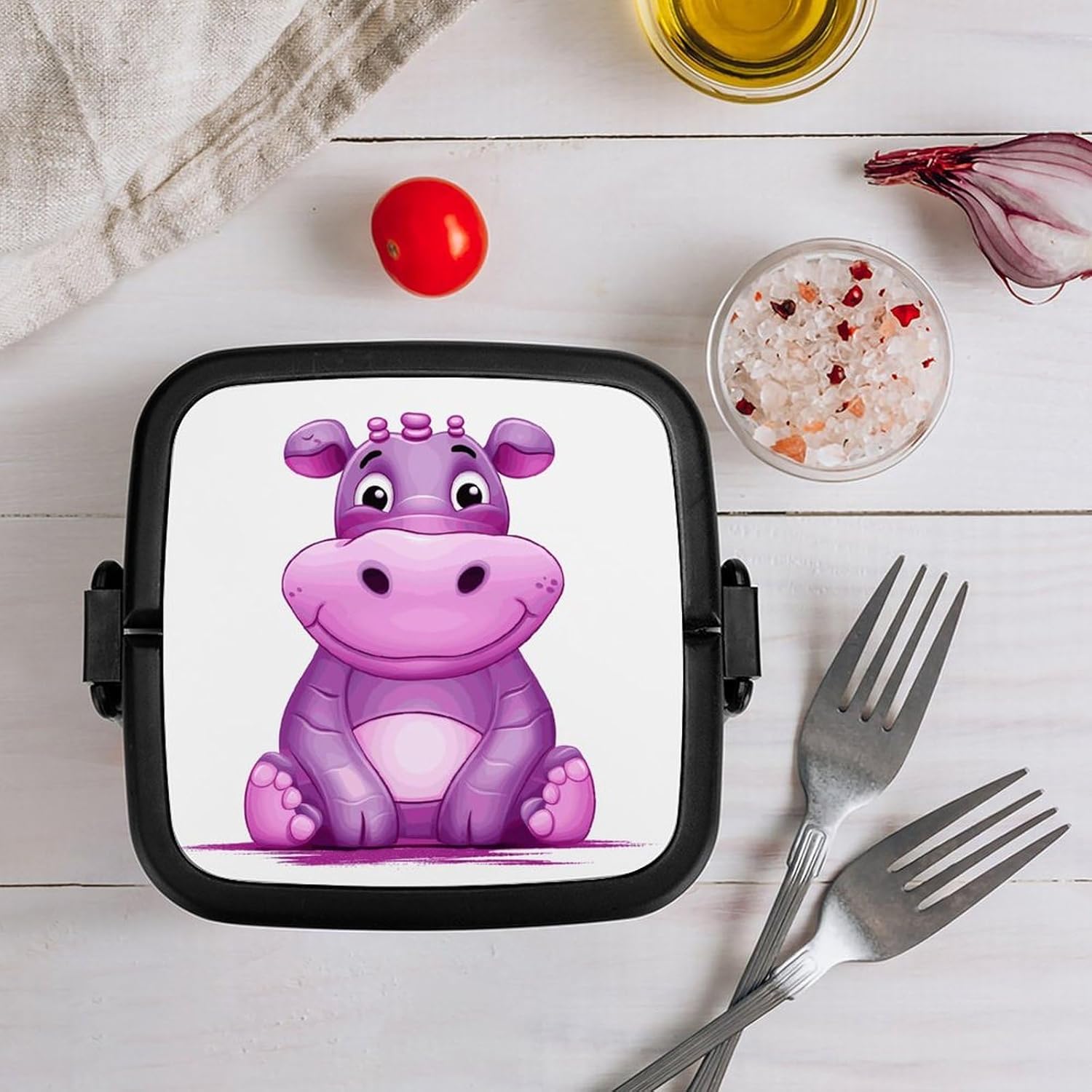 Adults Lunch Box Adult Bento Box Stackable Bento Box BPA-Free Cartoon Purple Hippo Lunch Box Food Container Ideal for Meal Prep, Work, And On The Go
