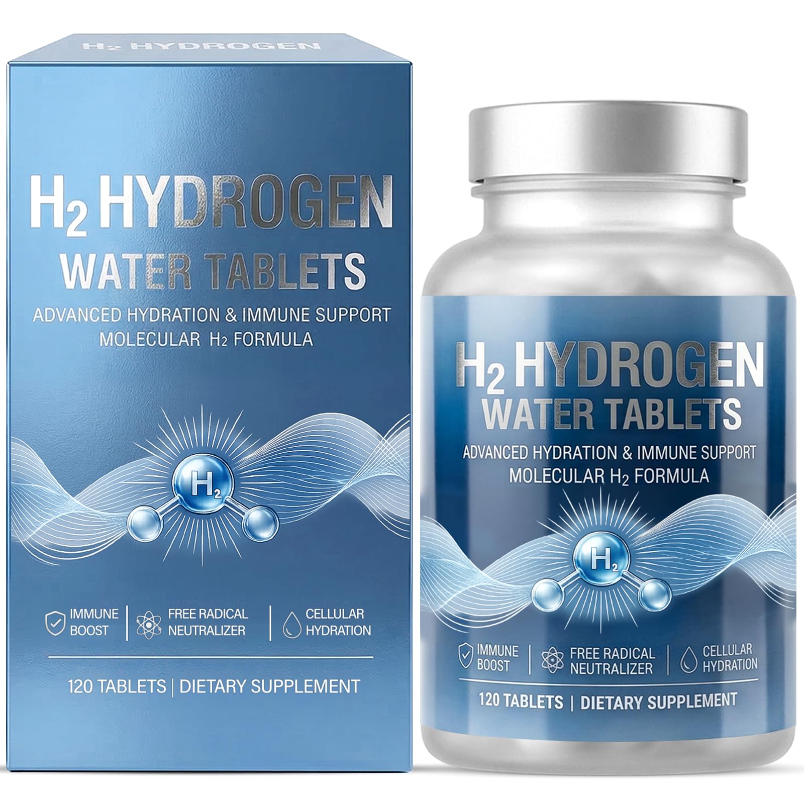 Comprimidos efervescentes de agua con hidrógeno | Alta concentración de H2 hidrógeno molecular para apoyo antioxidante y bienestar celular | 120 comprimidos, no transgénicos, veganos