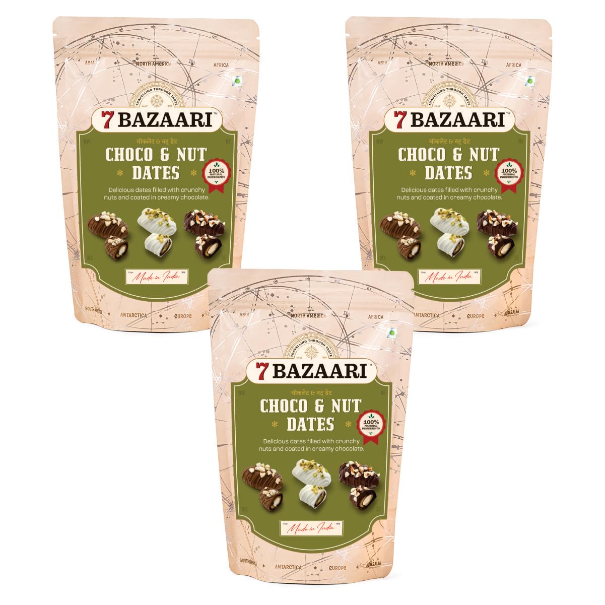 7 BAZAARI™ Premium Choco & Nut Dates - No Added Sugar, Gluten Free, Natural Ingredients- Assorted Almond Dark Chocolate, Cashew Milk Chocolate- 10pcs (Pack of 3)