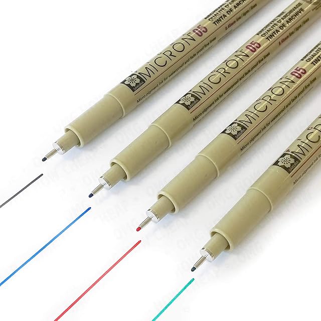 Sakura Pigma Micron - Pigment Fineliners - Pack of 4 - XSDK05 - 0.45mm - Black, Blue, Red, and Green