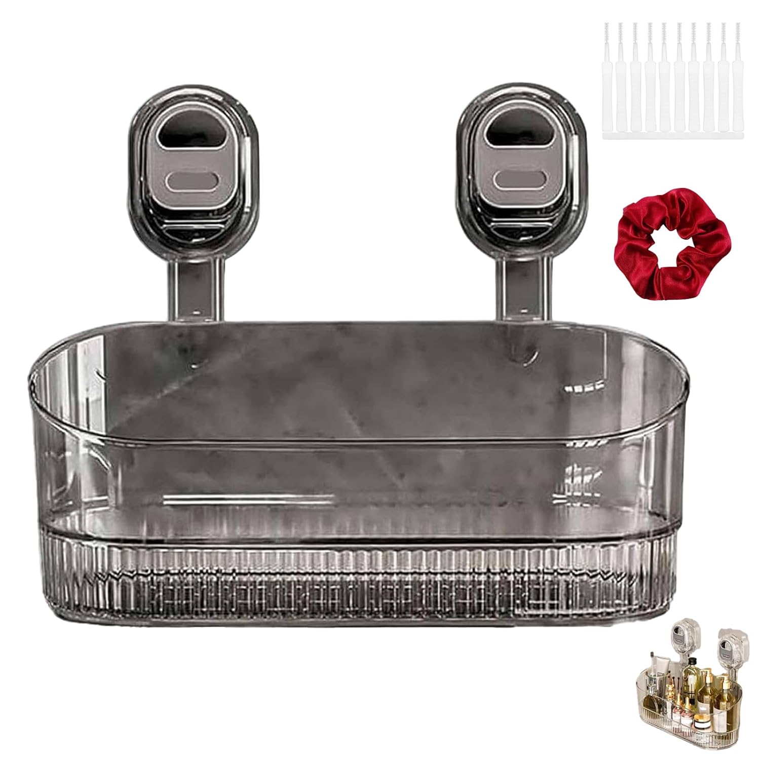 No-Drill Bathroom Suction Storage Box Large Capacity Strong Load-Bearing Glacier Pattern Suction Cup Shower Caddy Suction Cup Storage
