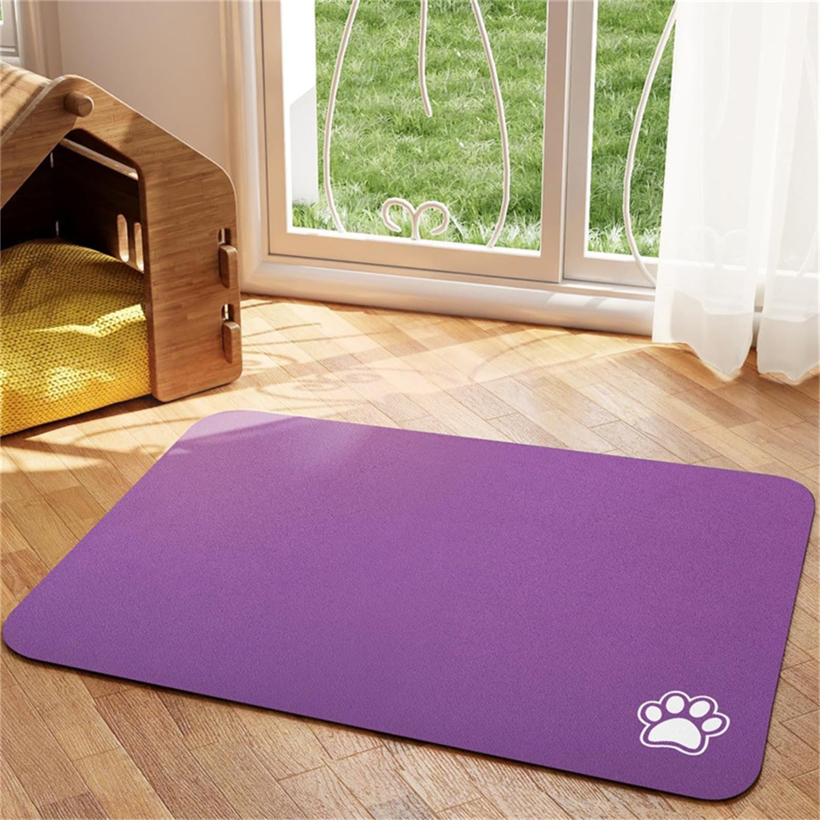 Hixingo Pet Food Mat, Absorbent Quick Dry Pet Feeding Mat with Non-Slip, No Stains Dog Cat Placemat Dog Bowl Food and Water Bowl for Messy Drinkers Floors -Simple Color (Purple,40x120cm)