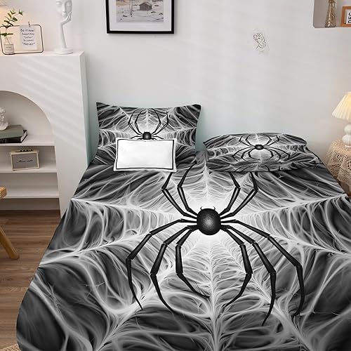 Miniatura 173 de Sábanas de Halloween tamaño individual – Juego de sábanas espeluznantes de calabaza murciélago para niños y niñas, juego de sábanas temáticas