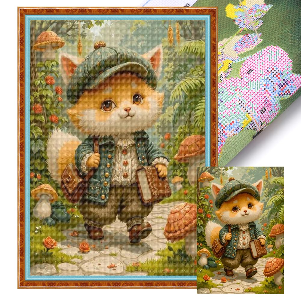 Poetrydraw 11Ctacc-12631__C__40x53 Fox Full 11Ct Diy Stamped Cross Stitch Kits Needlework Embroidery Kit 40X53cm For Beginners Adults Home Decor (11Ctacc-12631 C 40X53)