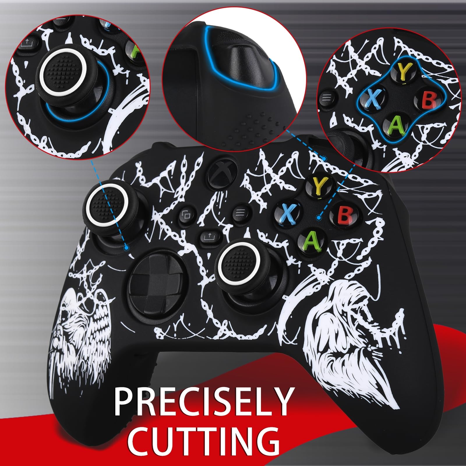Cover in silicone antiscivolo per controller Xbox Series X/S, con 2 tappi per levette e adesivo x 1 Michael & Reaper