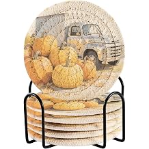 Fall Decor Aesthetic Coasters for Desk Hello Fall Autumn Pumpkin Trunk