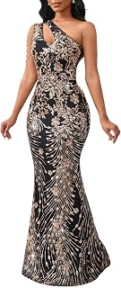 Women Sequin Elegant Sexy One Shoulder Tassel Mermaid Bodycon Cocktail Evening Dress