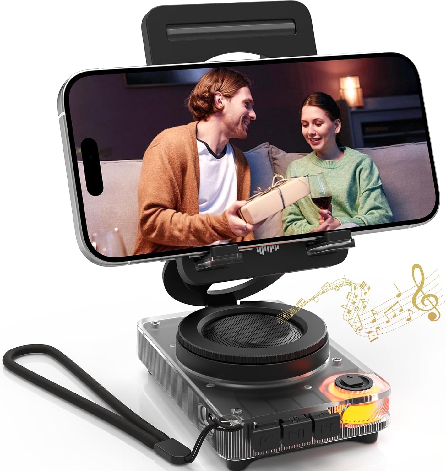 ANCwear Soporte Móvil con Altavoz Bluetooth Portátil, Sonido Claro 5W, Ranura TF (microSD) para música sin móvil, Ajustable Manos Libres, Gadget tecnológico y Regalo Original, hasta 10h(Gris Oscuro)