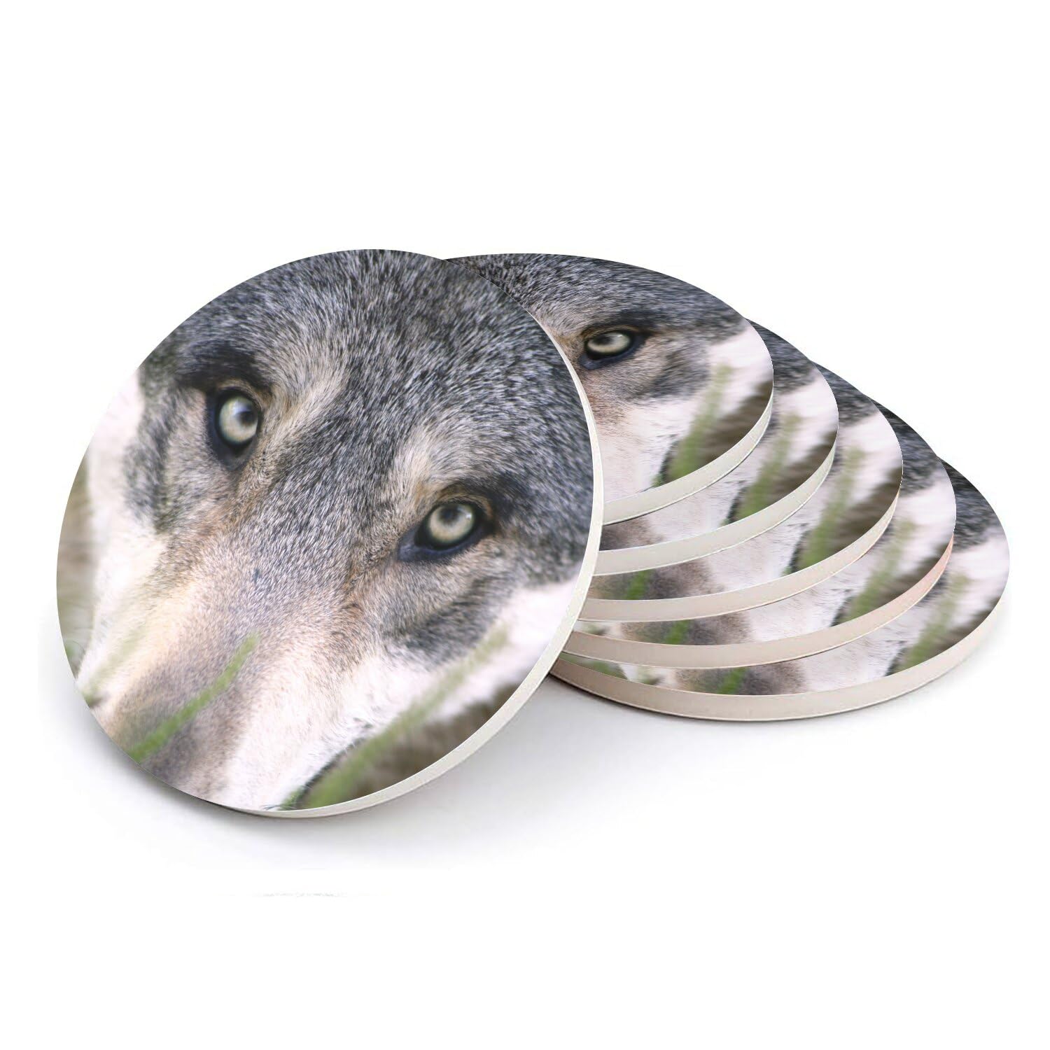 Sous-verre ronds en céramique cadeau idéal passionnés nature loup lot 6