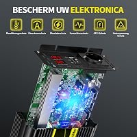 SUDOKEJI Feszültségátalakító 1500W/3000W Színuszos Inverter 12V-230V EU Csatlakozóval, LCD Kijelzővel, Távirányítóval és USB Porttal Autóba, 4