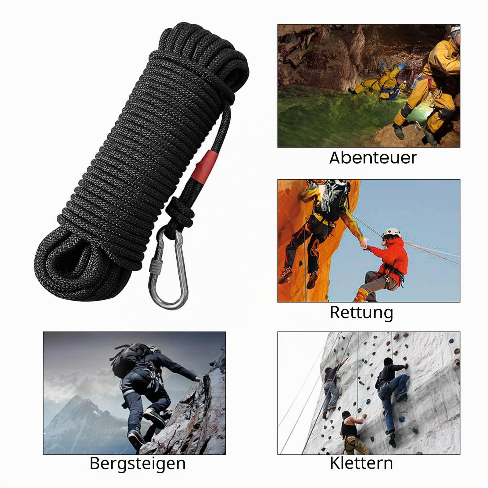 Grappling Haken, Enterhaken mit Seil, Edelstahl Survival Klaue mit Multifunktionale Kletterseil zum Klettern im Freien, Faltbarer Kletterhaken mit 20m Hilfsseil für Outdoor Bergung unter Wasser