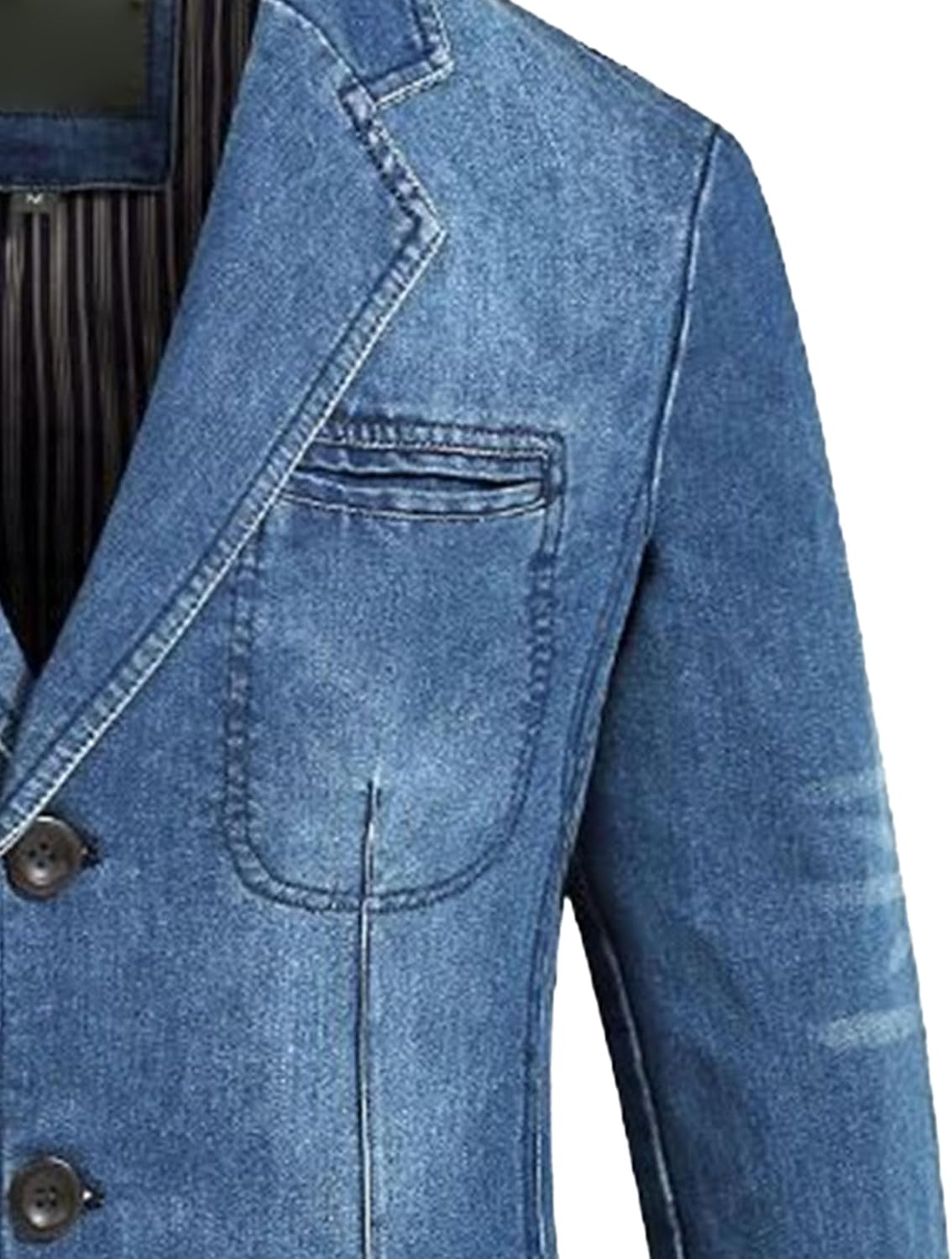JEKE-DG Men's Blazer Collar Casual Denim Jacket Button Down Trucker Jean Jacket Classic Slim Fit Suit Jackets