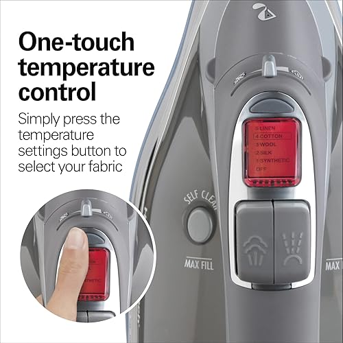 Miniatura 5 de Hamilton Beach Plancha a vapor y vaporizador vertical con suela Durathon resistente a los arañazos 1700 vatios control de temperatura digital cable