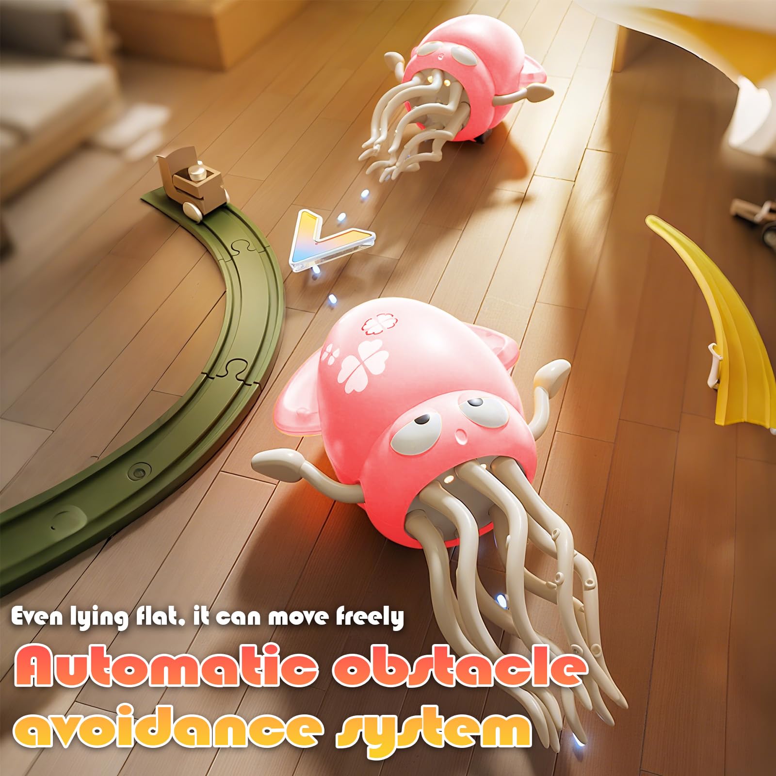 Uyapsen Electric Dancing Octopus Toy for Kids - Automatic Obstacle Avoidance, LED Lights & Music, Interactive Crawling Robot Toy for Toddlers, USB Rechargeable, Gift for Boys Girls (Pink) 3