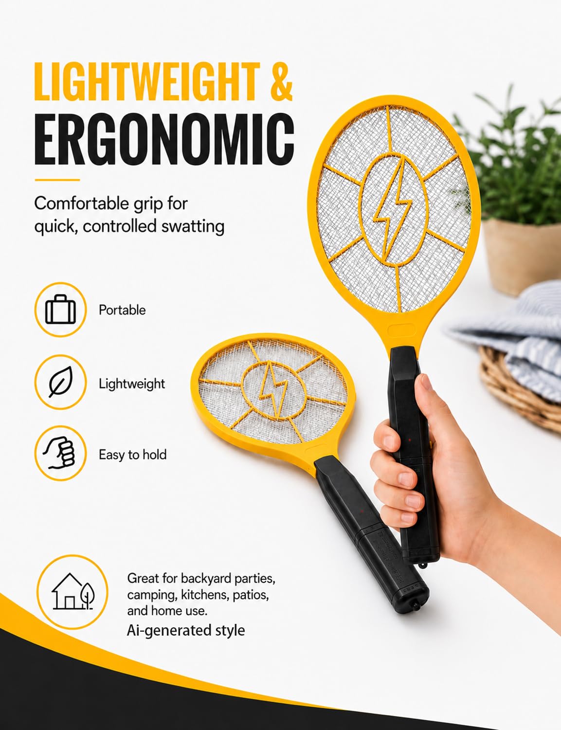 Electric Fly Swatter 2 Pack - Handheld Bug Zapper -4