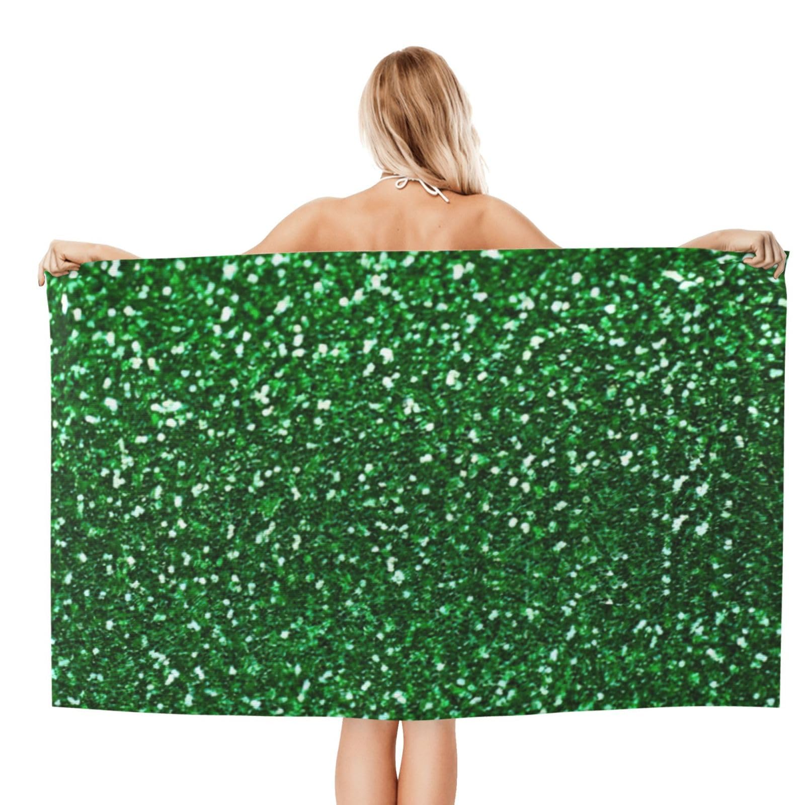 Serviettes de plage vertes à paillettes pour adultes, séchage rapide, douces, légères, pour salle de sport, piscine, hôtel, extérieur