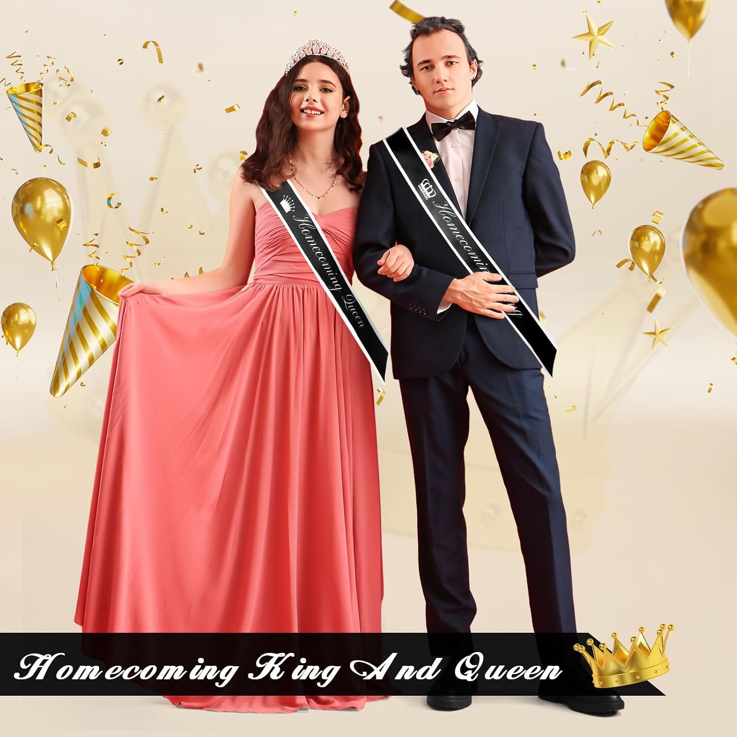 Lasnten 14 Pcs Homecoming Sashes Set, King Queen Court Sashes, Black White