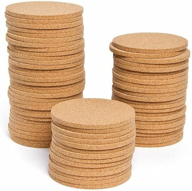 Plain Round Real Cork Coasters (6)