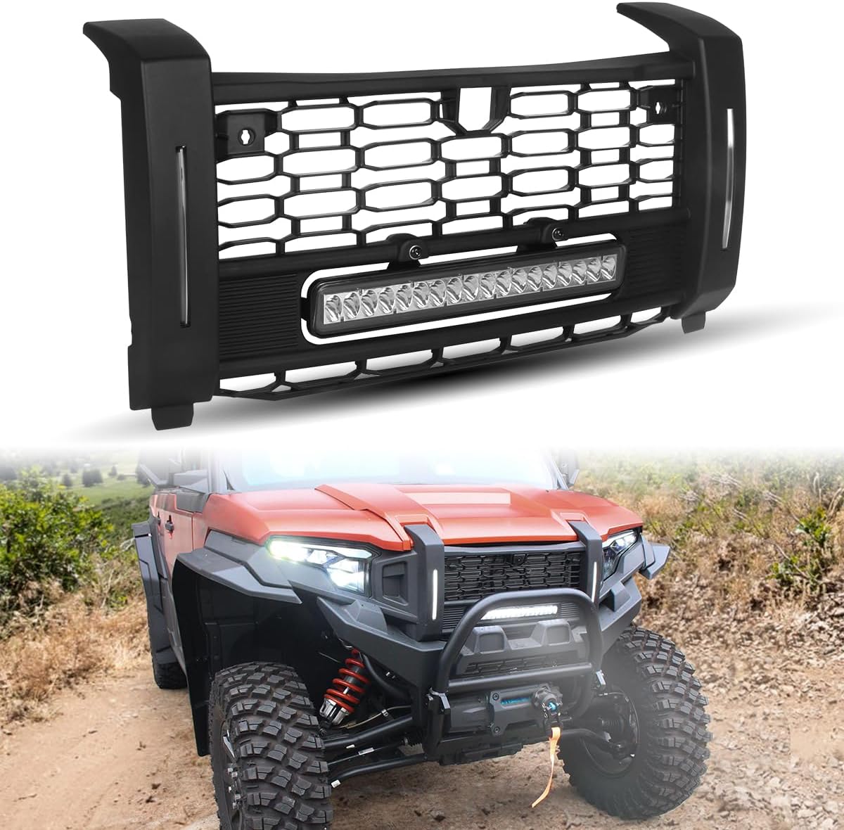 Front Mesh Grill for XPEDITION, Waterproof Mesh Grill with LH&RH LED DRL Compatible with Polaris XP/XP 5/ADV/ADV 5 2024 Accessories