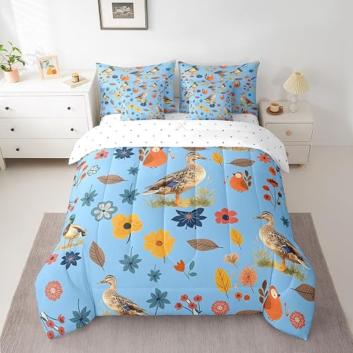 Erosebridal Cartoon Wild Duck 7Pcs Bedding Set Twin Size, Bird Flowers Bed in A 