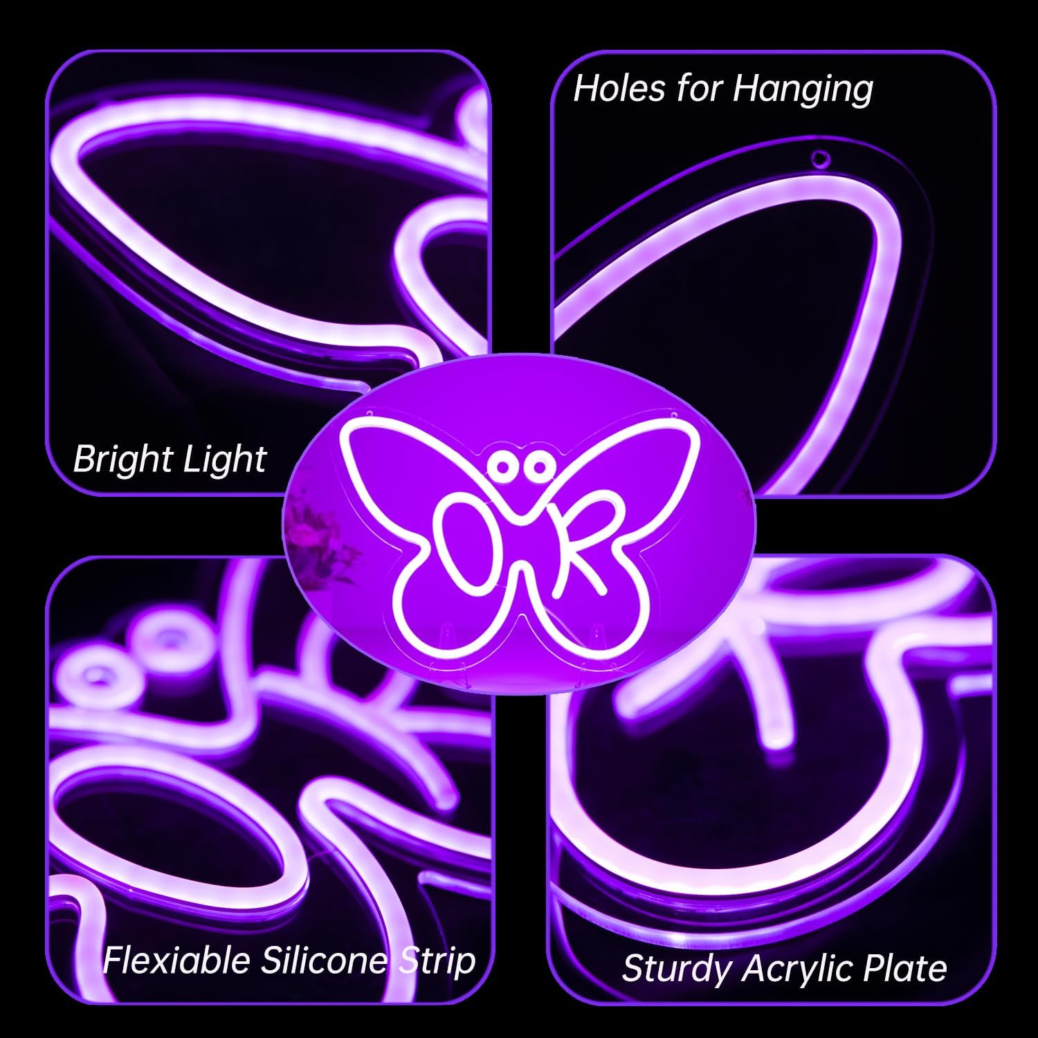 Butterfly OR Purple Neon Sign, Decoration Dimmable Light for Fans, Bedroom, Kids Room, Living Room, Birthday Party Decoration, Neon Sign Gift, Name Decor for Girl, Size 14 * 9.5 inches