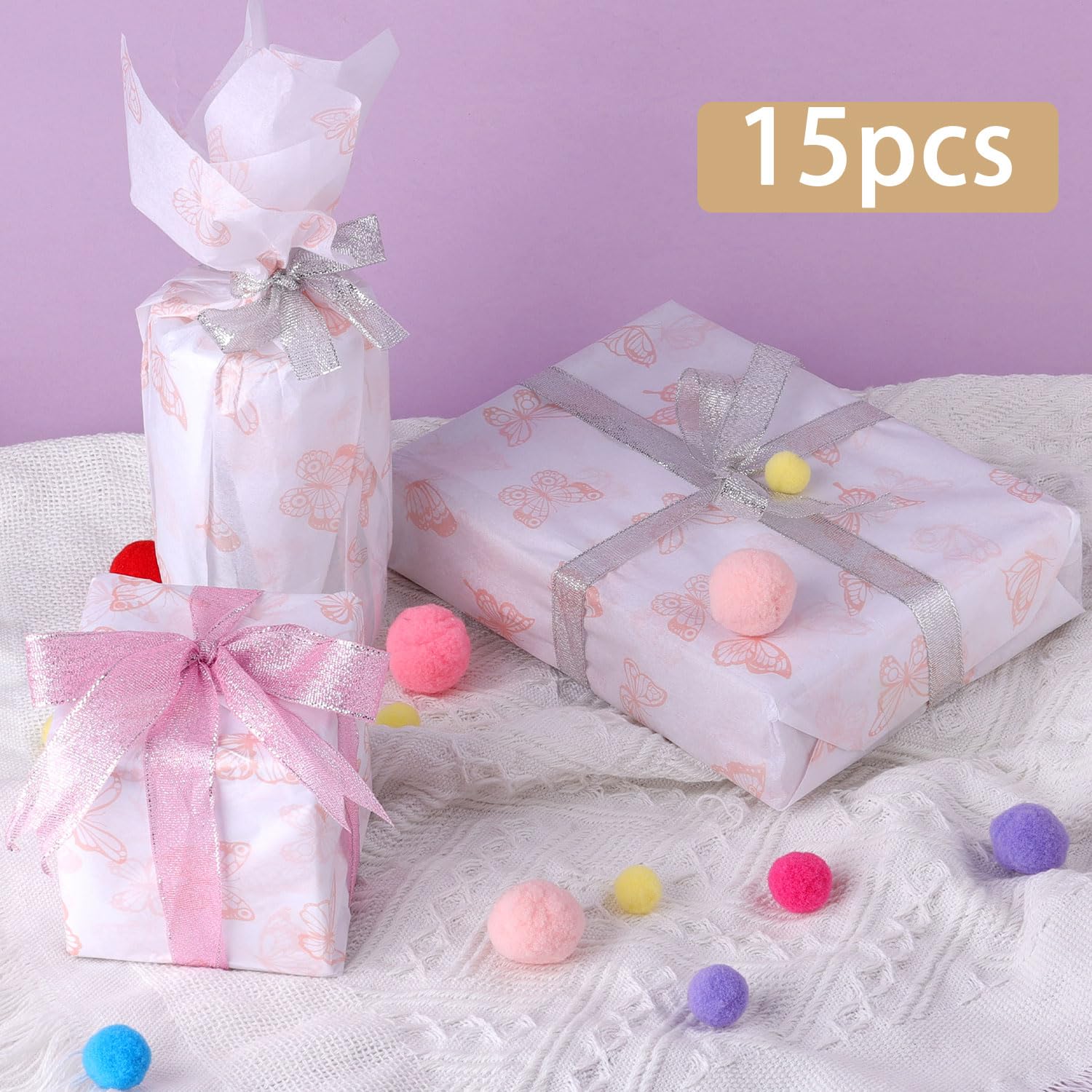 30 Feuilles Papier De Soie Rose Avec Motifs Papillons - 35x50 Cm - Pour Emballage Cadeau, Décoration Fête, Mariage, Anniversaire